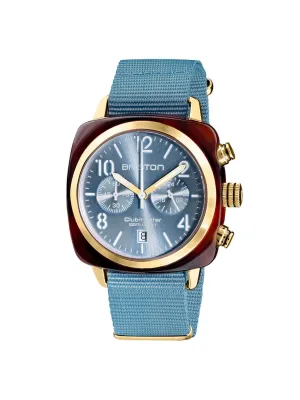 Briston Clubmaster Classic Acetate Chronograph Yellow Gold Ice Blue Sunray 40mm