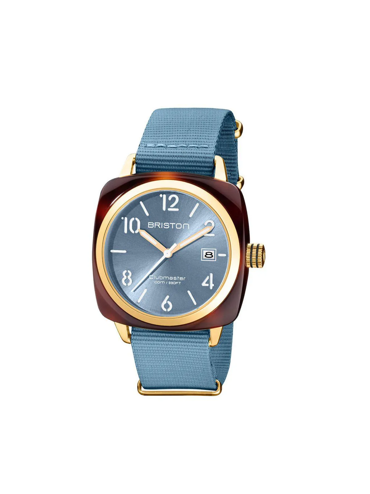 Briston Clubmaster Classic Acetate HMS Gold Ice Blue Sunray Dial 40mm