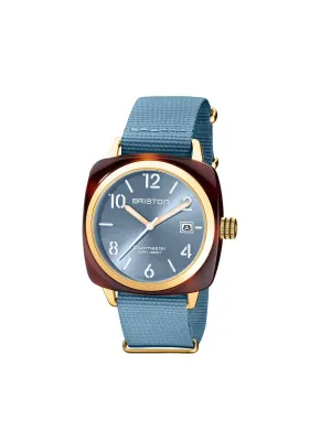 Briston Clubmaster Classic Acetate HMS Gold Ice Blue Sunray Dial 40mm