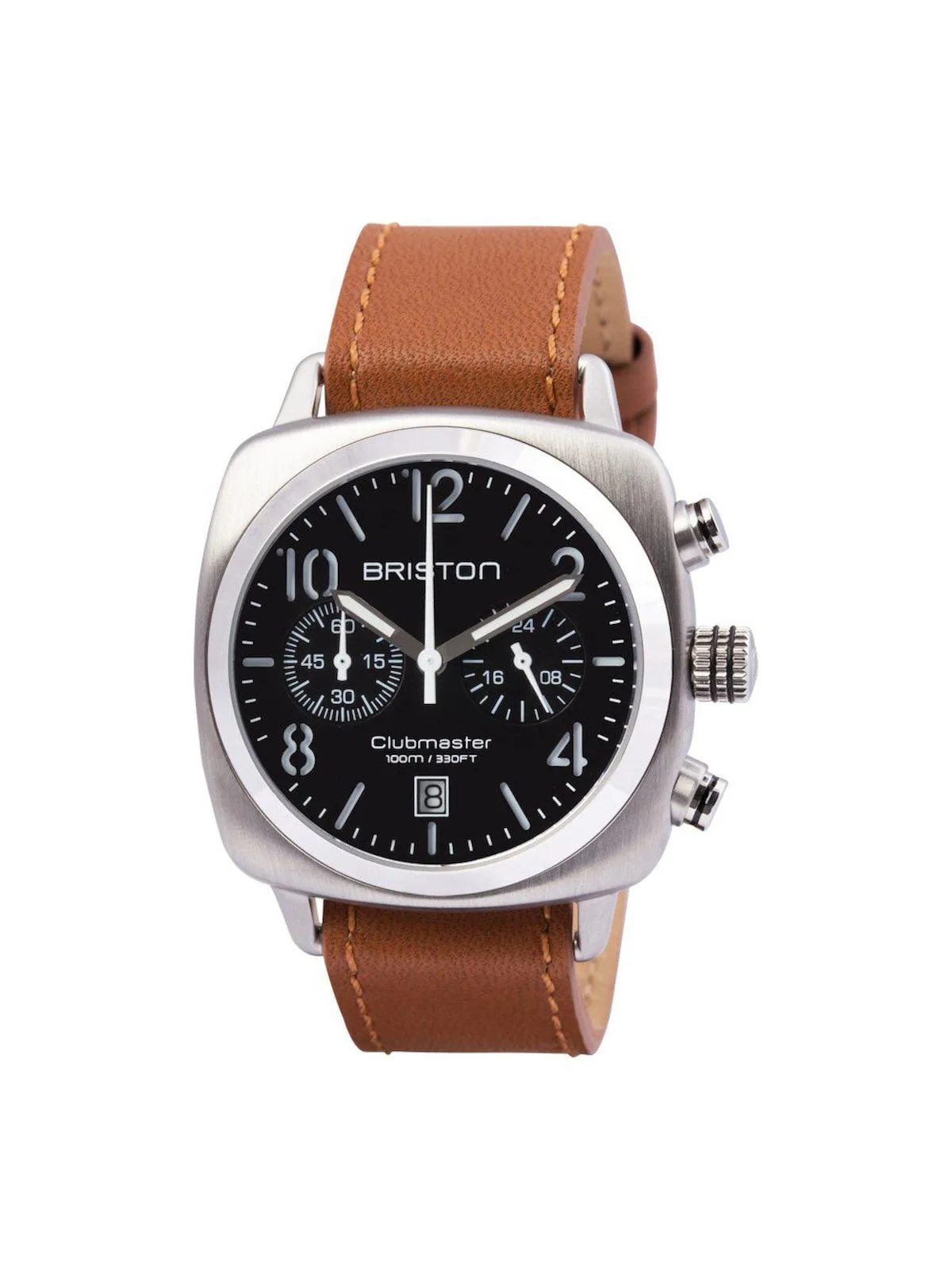 Briston Clubmaster Classic Steel Chronograph Black Dial with Brown Leather Strap 40mm