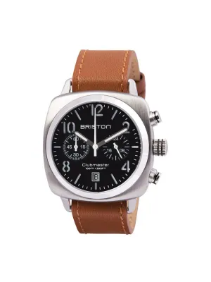Briston Clubmaster Classic Steel Chronograph Black Dial with Brown Leather Strap 40mm