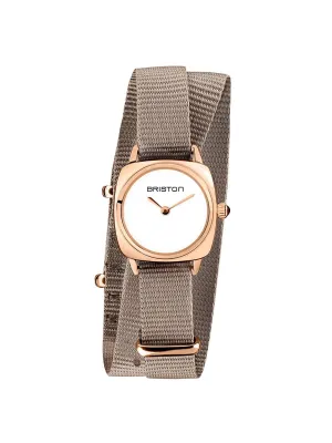 Briston Clubmaster Lady Steel HM White Dial Rose Gold Taupe Double Tour Nato Strap 24mm