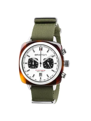 Briston Clubmaster Sport Acetate Chronograph White Dial Army Green Nato Strap 42mm