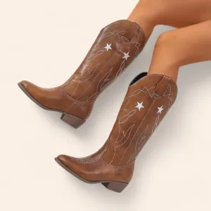 Brown cowboy boots with star embroidery - N°126