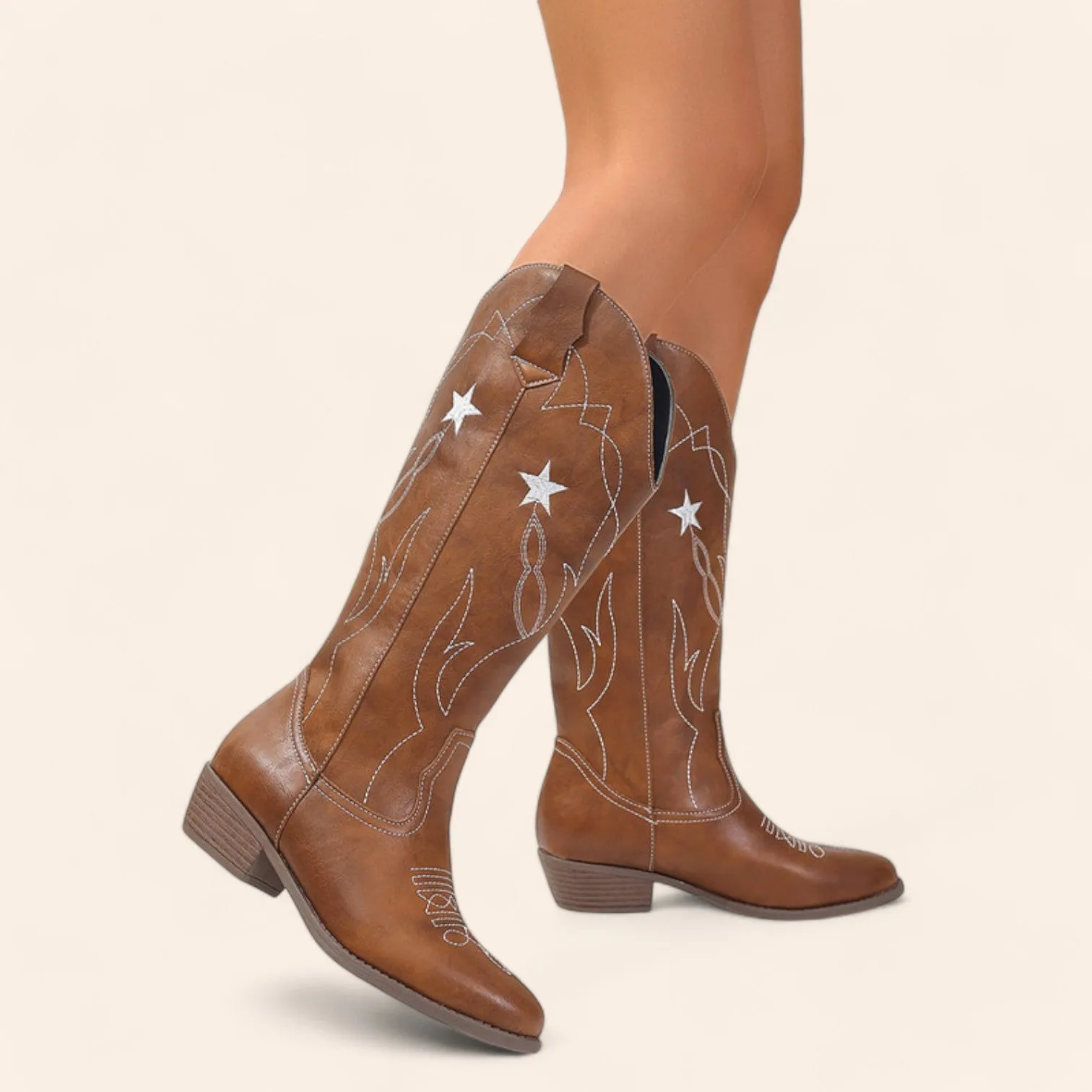 Brown cowboy boots with star embroidery - N°126