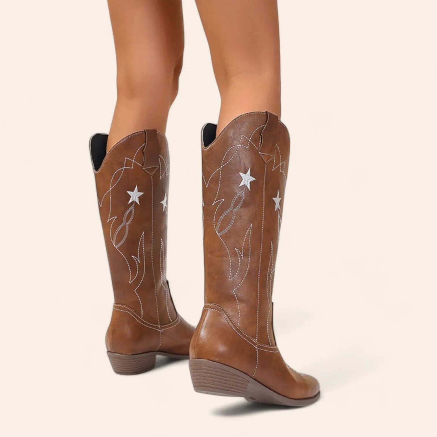 Brown cowboy boots with star embroidery - N°126