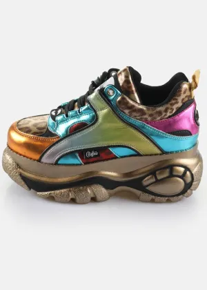 Buffalo London 1339-14 Rev Vegan Platform Sneakers in Pink Aqua Orange Leo