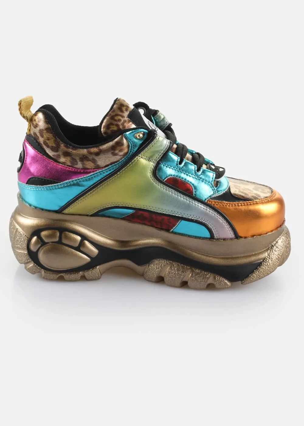 Buffalo London 1339-14 Rev Vegan Platform Sneakers in Pink Aqua Orange Leo