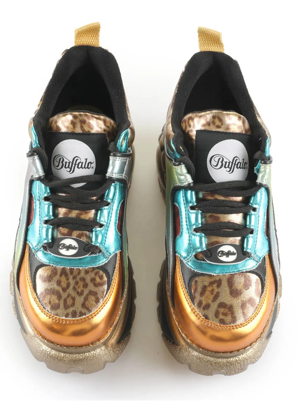 Buffalo London 1339-14 Rev Vegan Platform Sneakers in Pink Aqua Orange Leo