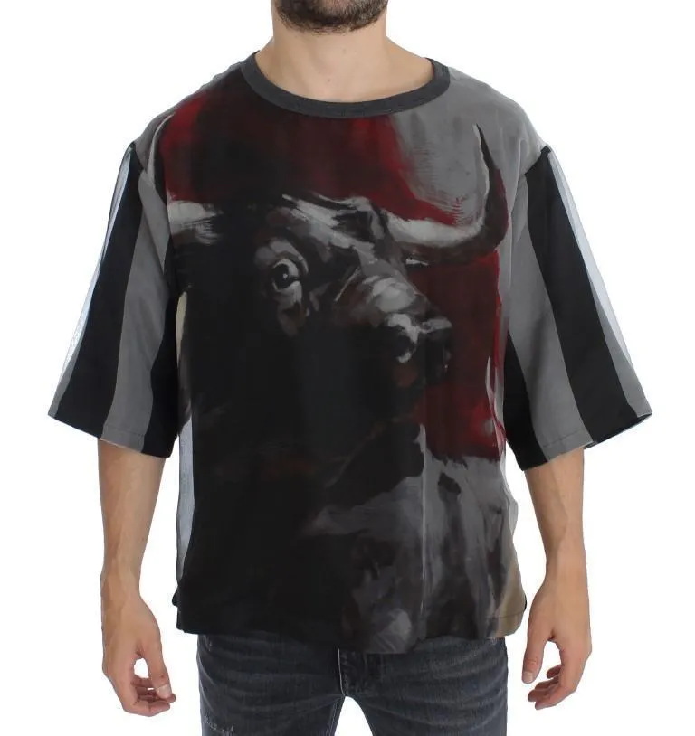Bull Torero Gray Silk Crewneck T-shirt