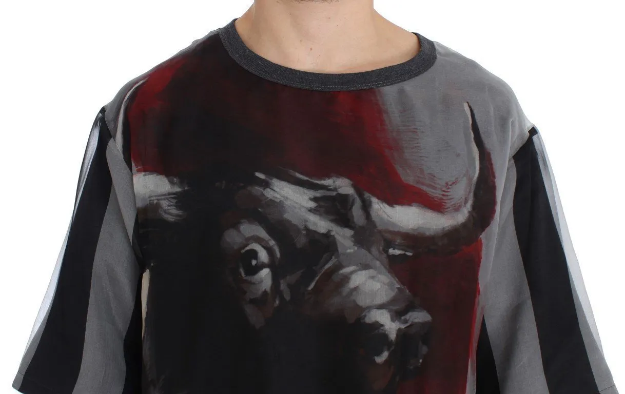 Bull Torero Gray Silk Crewneck T-shirt