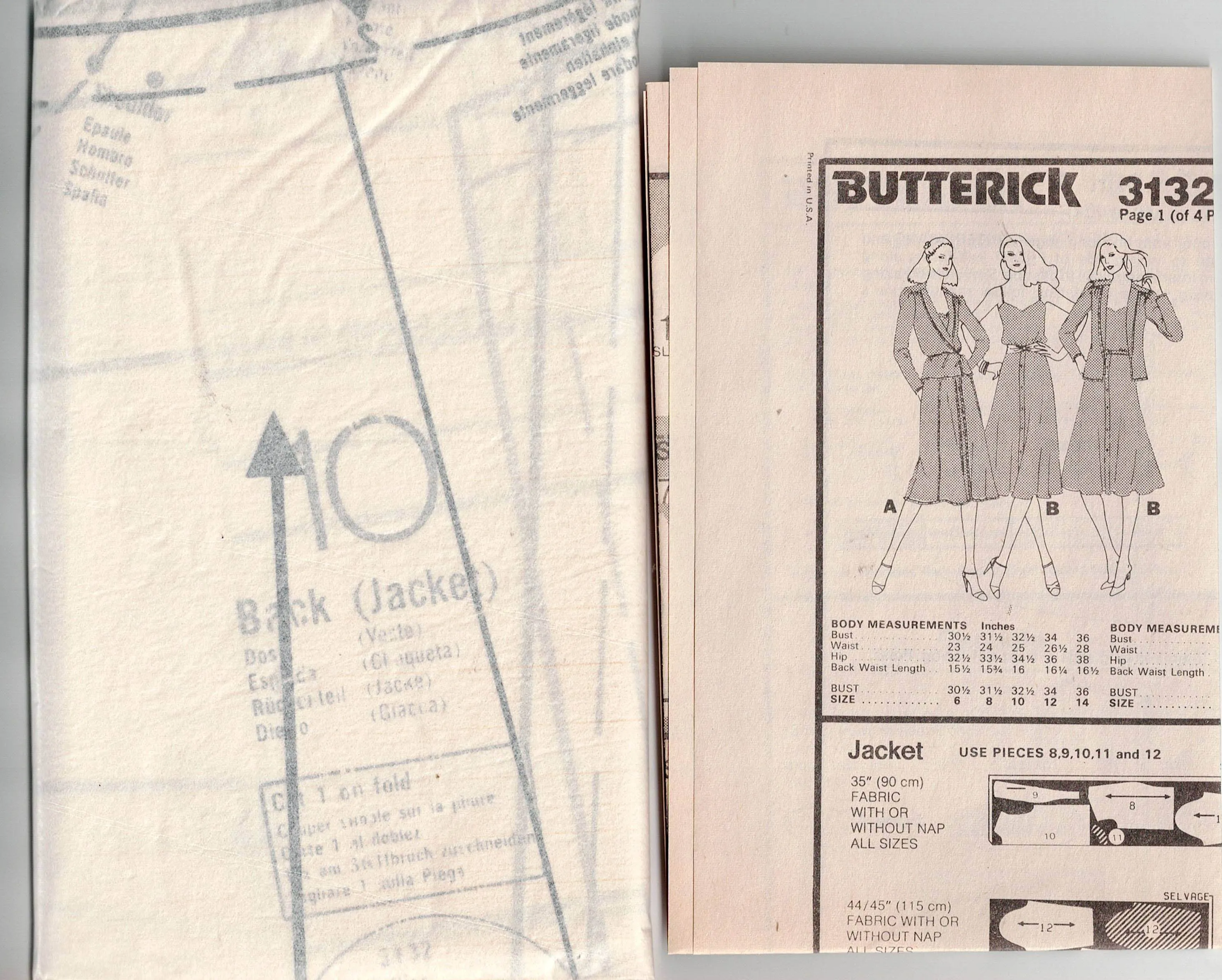 Butterick 3132 Womens Camisole Skirt & Jacket 1980s Vintage Sewing Pattern Size 12 Bust 34 inches UNCUT Factory Folded