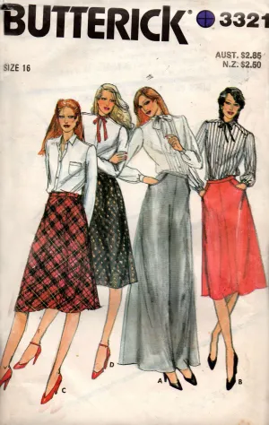 Butterick 3321 Womens A Line Skirts with Pockets 1980s Vintage Sewing Pattern Size 16 UNCUT Factory Folded
