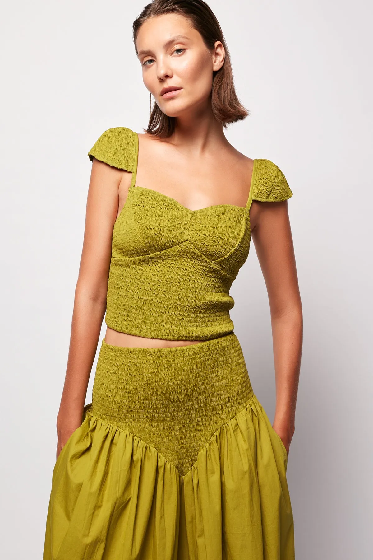 Cap Sleeve Crop | Shirred V Maxi Skirt