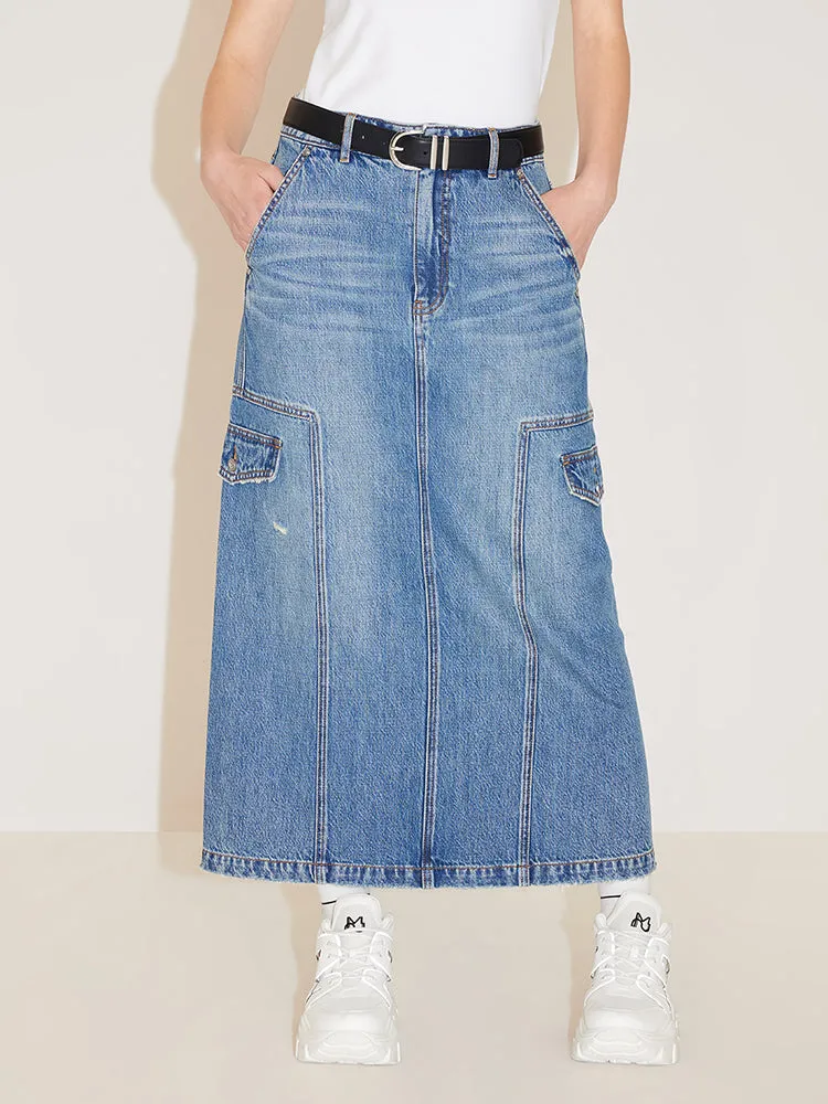 Cargo Style Slit Denim Skirt