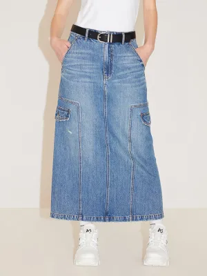 Cargo Style Slit Denim Skirt