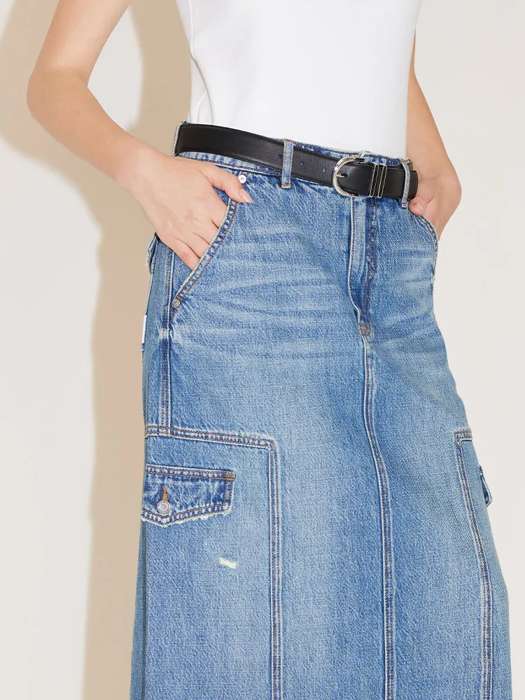 Cargo Style Slit Denim Skirt