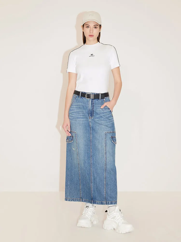 Cargo Style Slit Denim Skirt