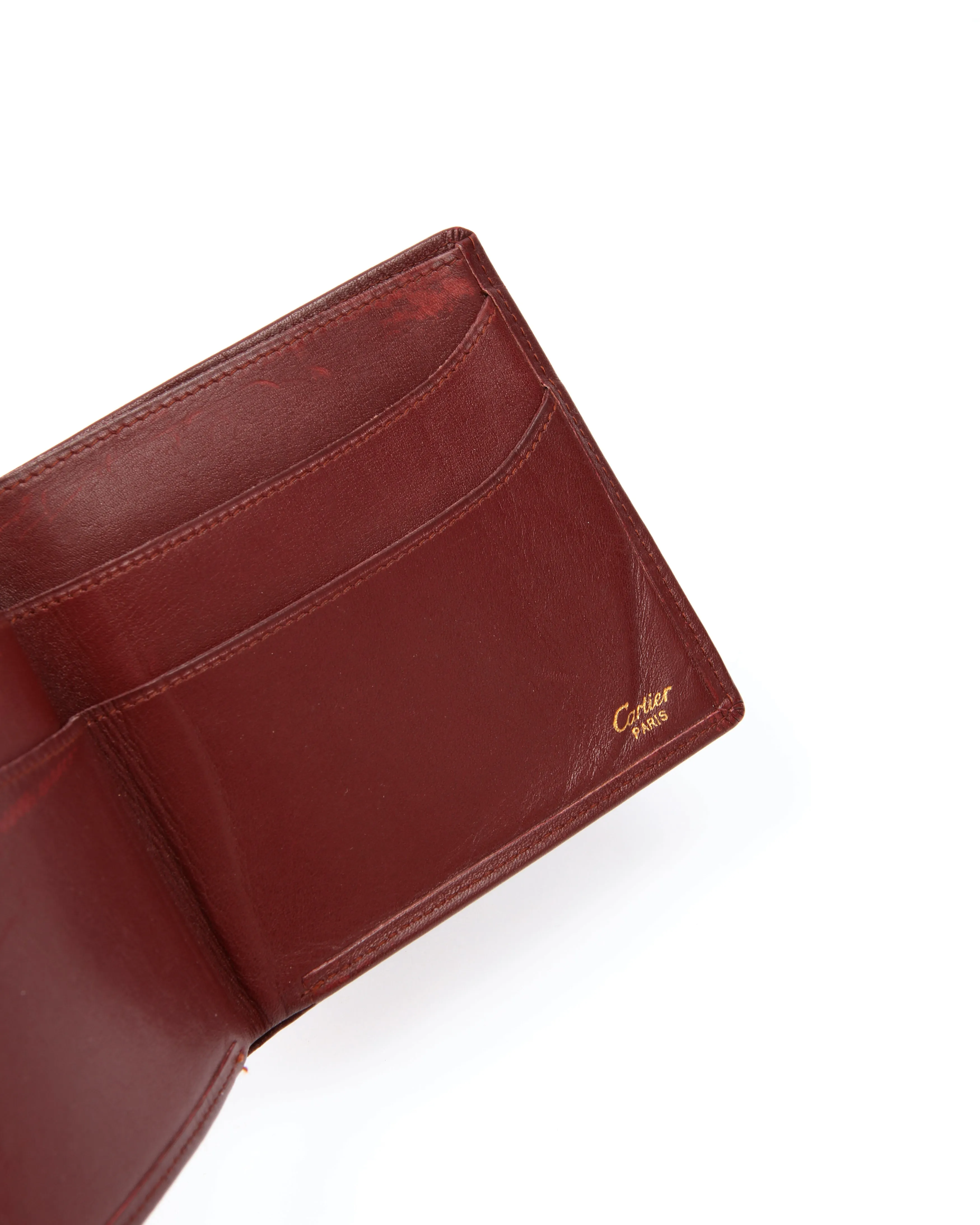 Cartier Burgundy Leather Logo Bi Fold Wallet
