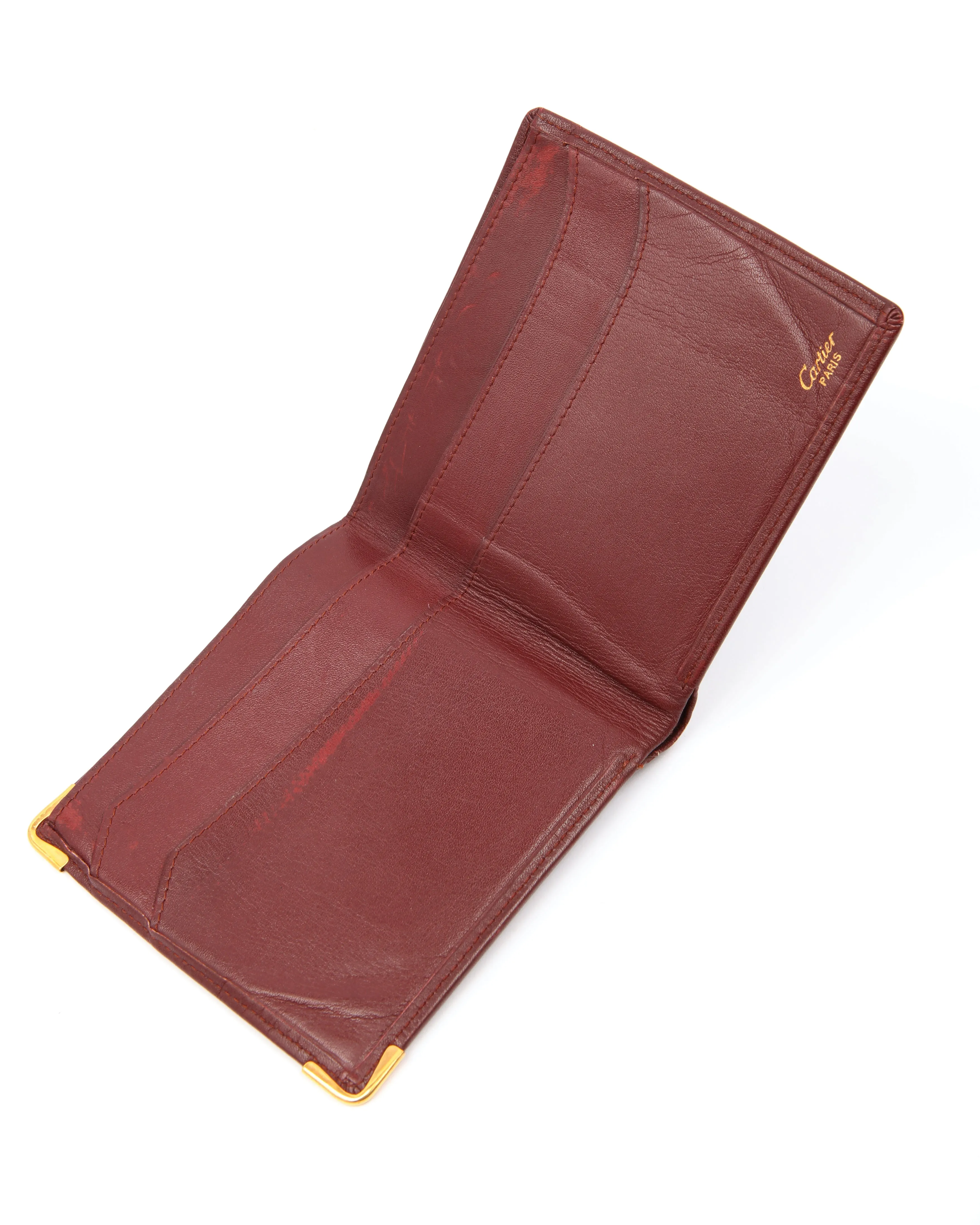 Cartier Burgundy Leather Logo Bi Fold Wallet