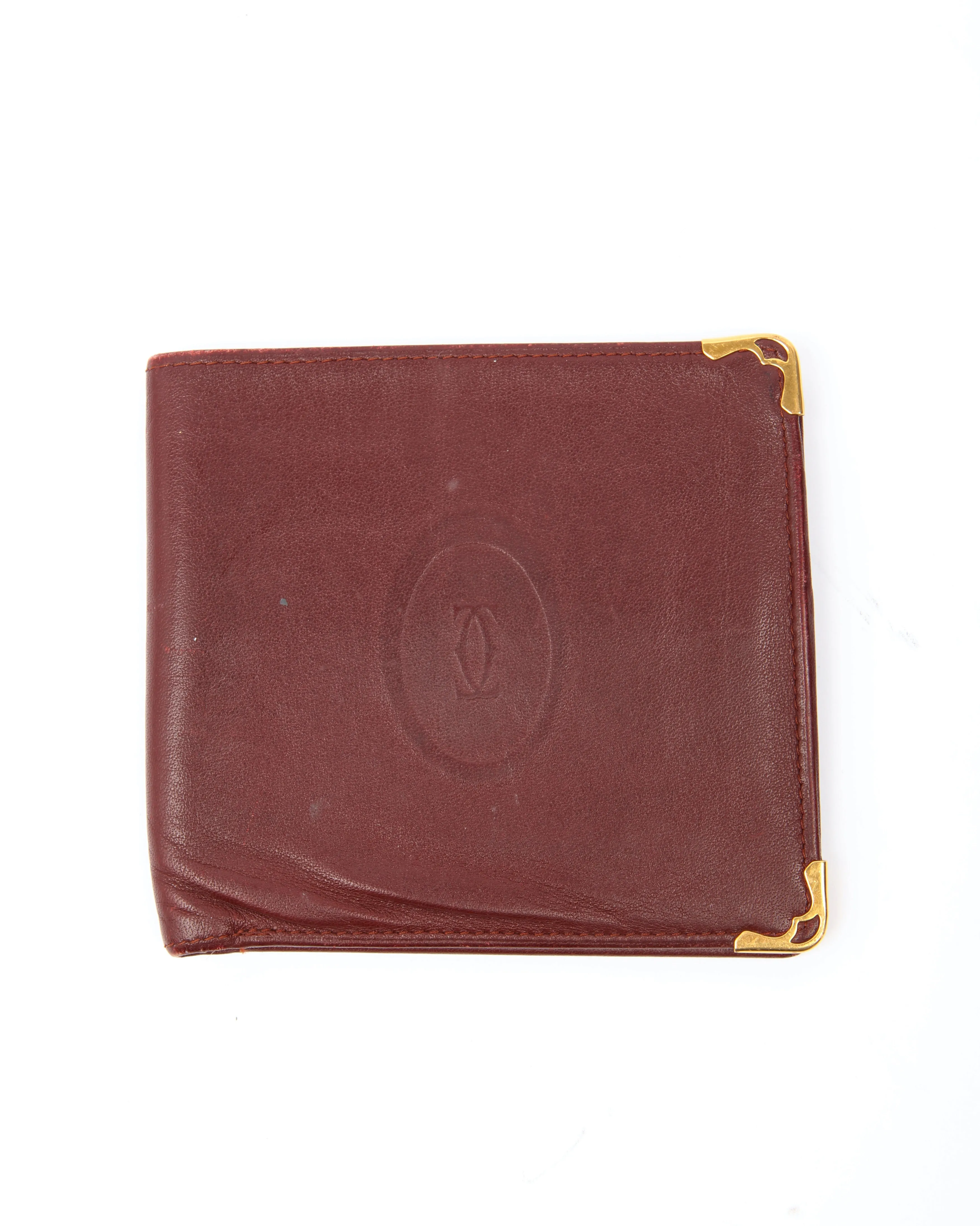 Cartier Burgundy Leather Logo Bi Fold Wallet