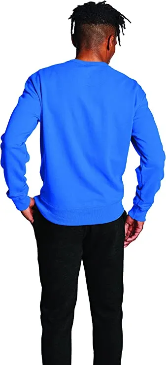 Champion Men's Powerblend Fleece Crew, Fashion (Retired Colors), Balboa Blue Script, Small