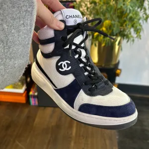 Chanel High Top White and Navy Suede Sneaker 'Sport Ryder'