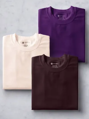 Coffee Brown, Muted Peach & Deep Purple Combo T shirt | Pack of 3