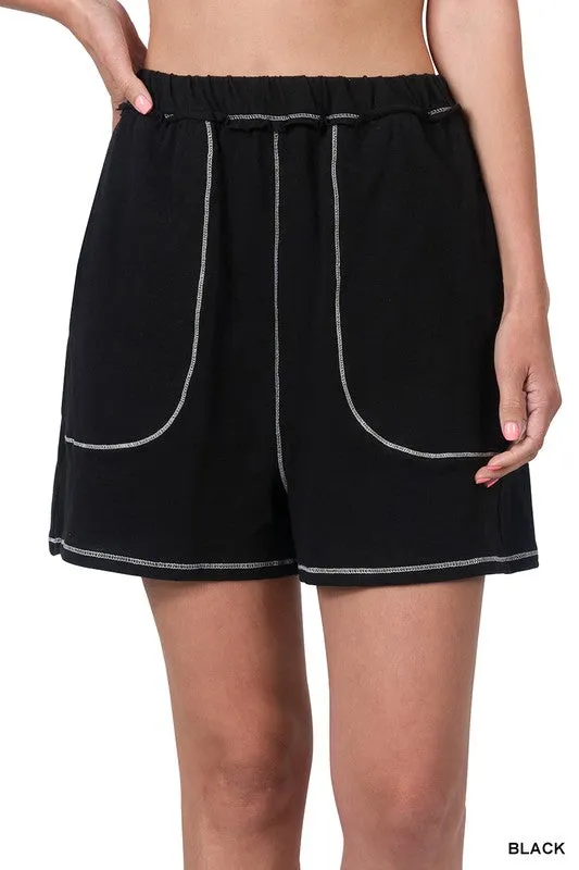CONTRAST STITCH SHORTS WITH POCKETS