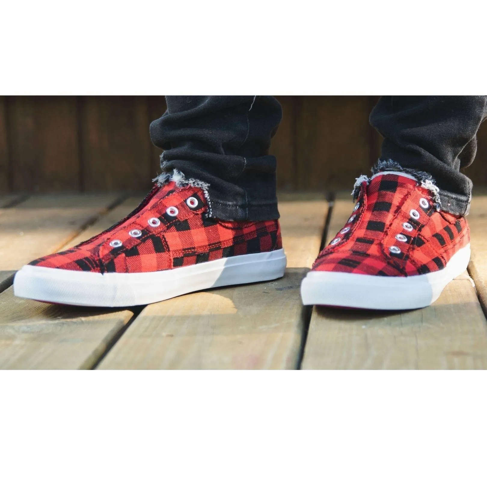 Corkys Babalu Red Buffalo Plaid Slip On Fashion Sneaker