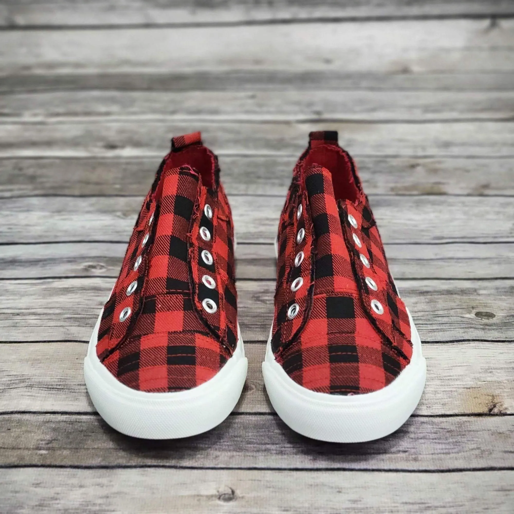 Corkys Babalu Red Buffalo Plaid Slip On Fashion Sneaker