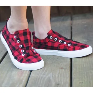 Corkys Babalu Red Buffalo Plaid Slip On Fashion Sneaker