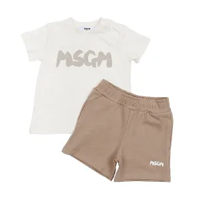Cream/beige t-shirt shorts set by MSGM