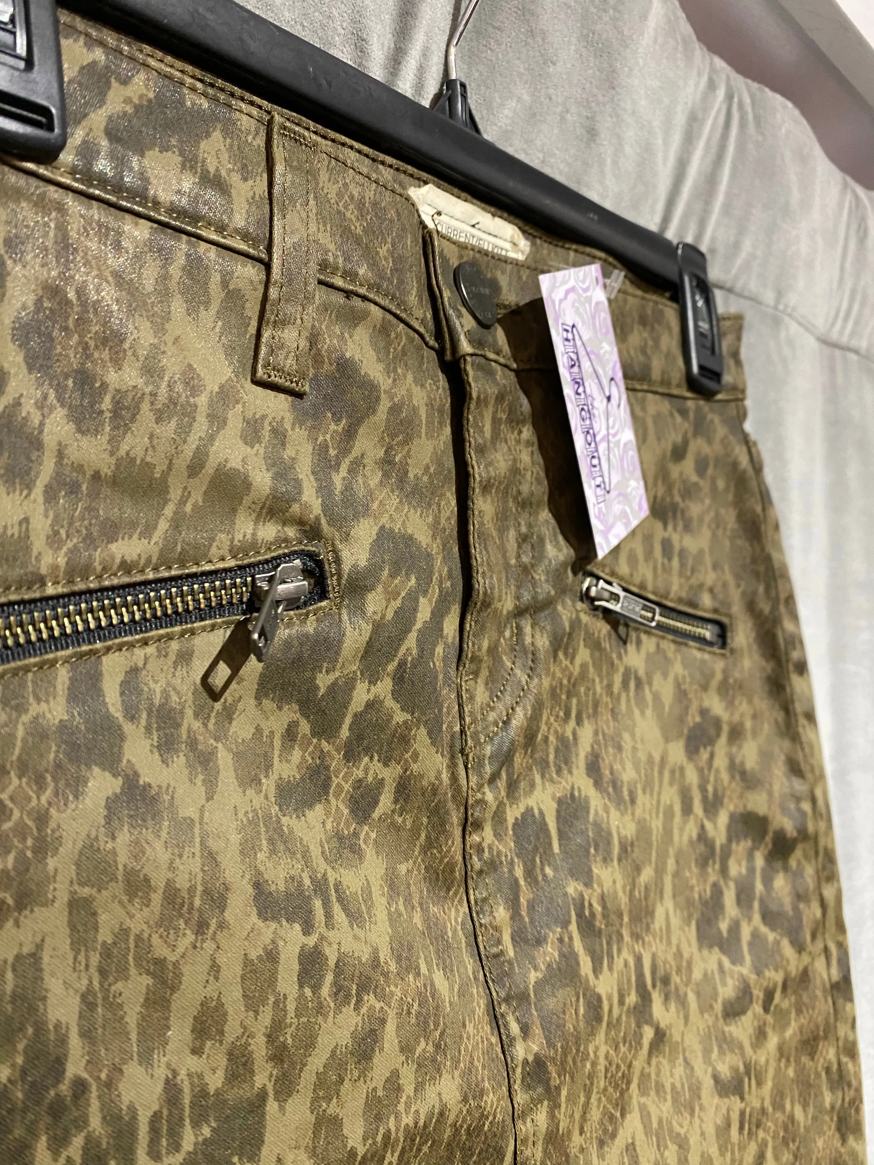 Current Elliot Coated Dark Green Snake Print Denim Skirt