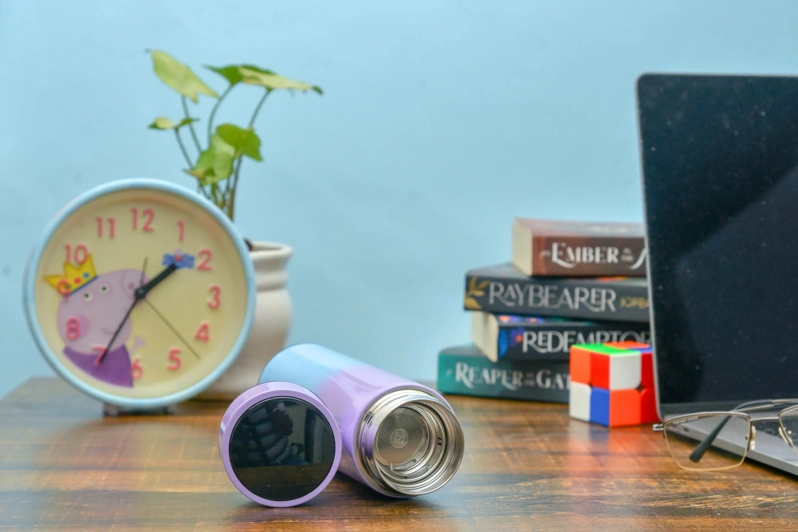Customized Bottle with Temperature display - Pastel Shade 3 & All in One Men's Combo (4 pcs) - Black