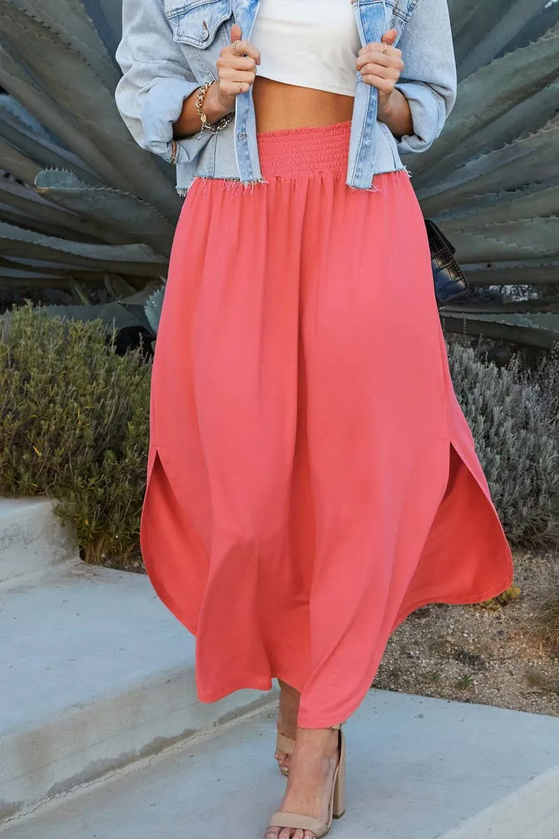 CWBLS041_SMOCKING WAIST MAXI SKIRT WITH SIDE POCKET: Black / (M) 1