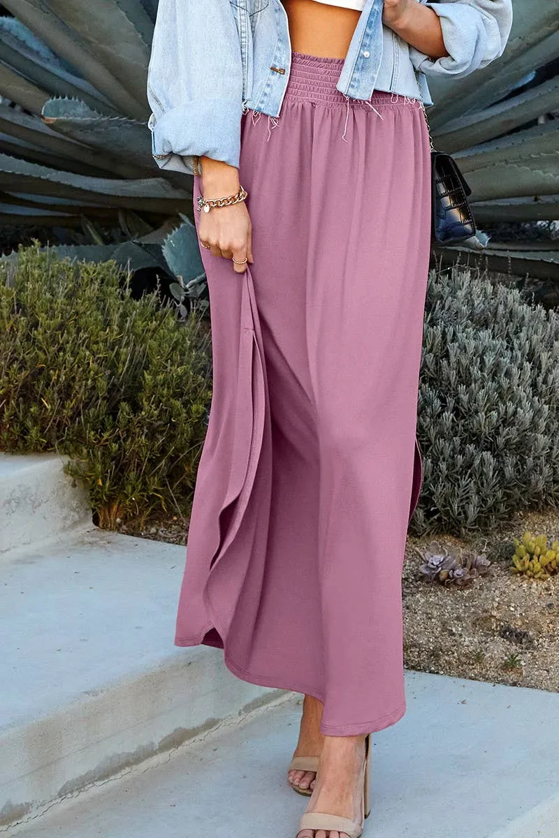 CWBLS041_SMOCKING WAIST MAXI SKIRT WITH SIDE POCKET: Black / (M) 1
