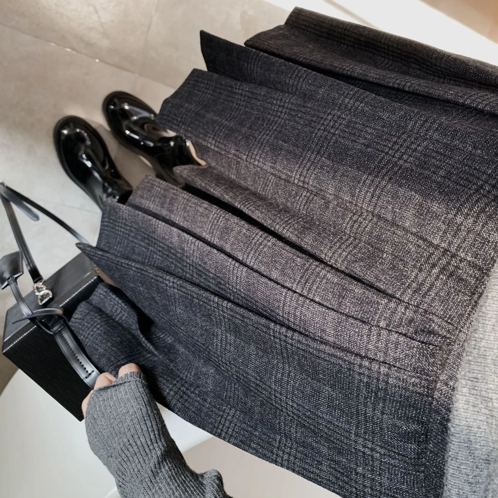 Dark A-Line Pleated Skirt