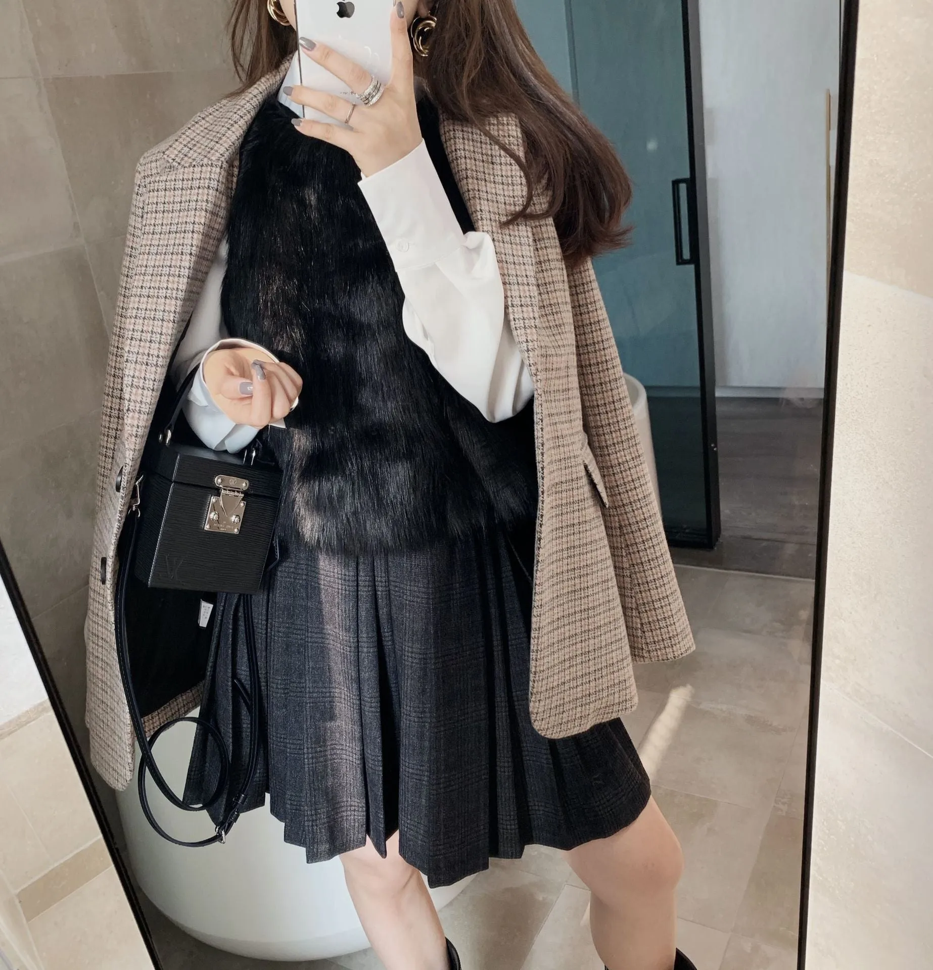 Dark A-Line Pleated Skirt