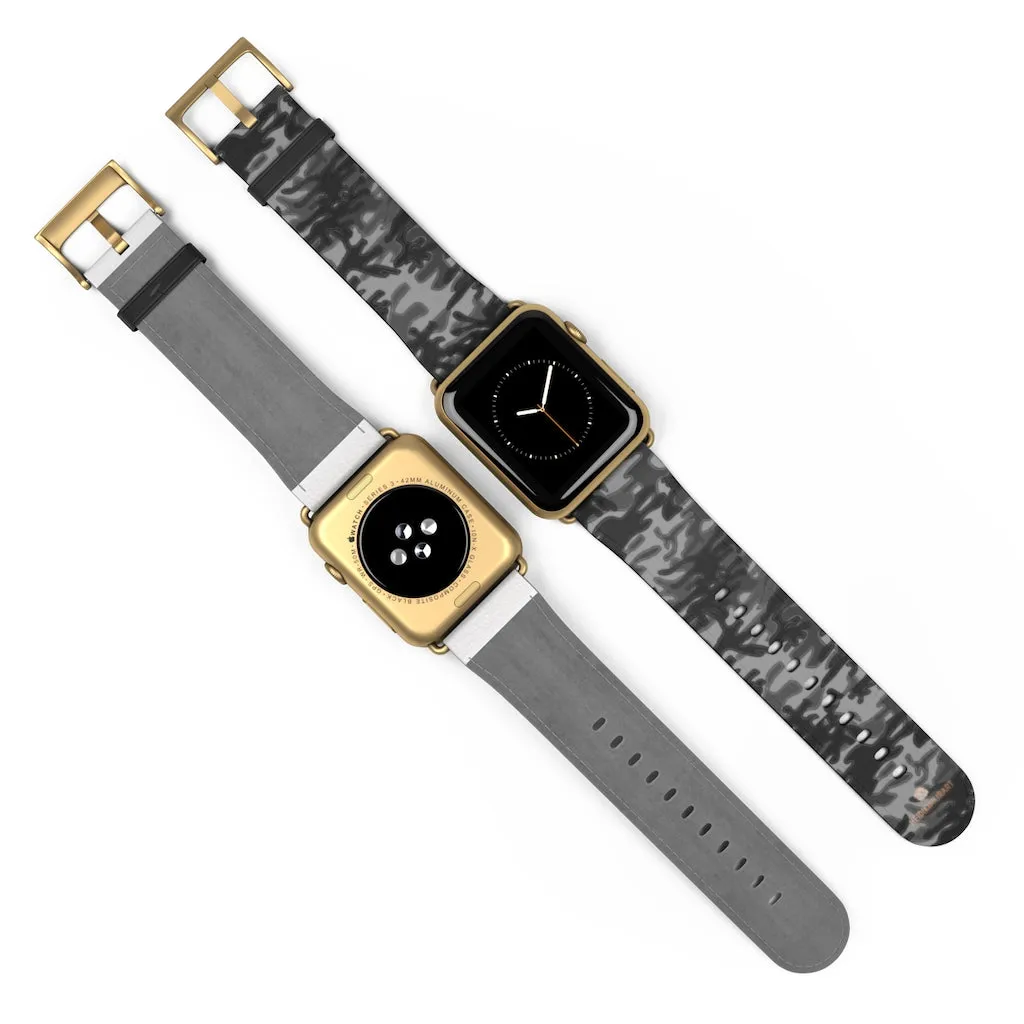 Dark Grey Camo Camouflage Print 38mm/42mm Watch Band For Apple Watch- Made in USA