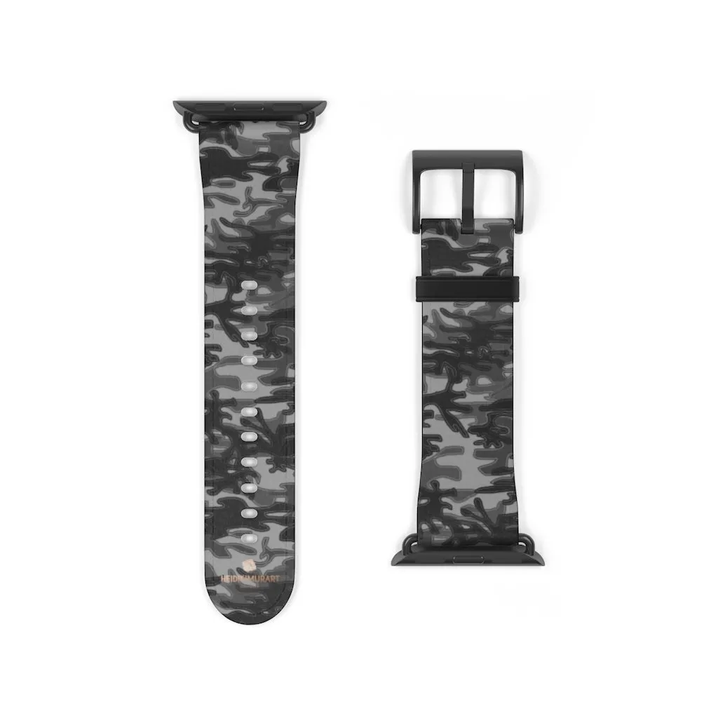 Dark Grey Camo Camouflage Print 38mm/42mm Watch Band For Apple Watch- Made in USA