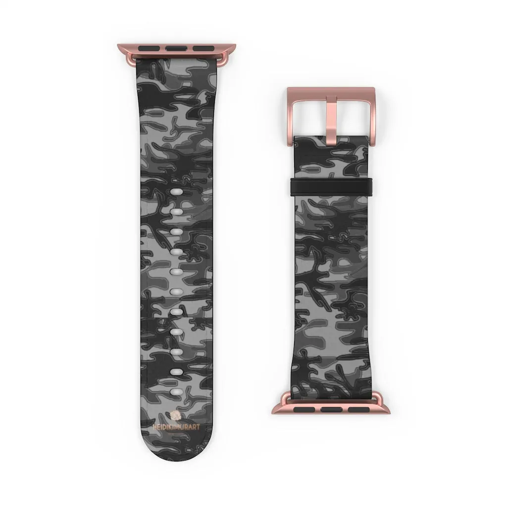 Dark Grey Camo Camouflage Print 38mm/42mm Watch Band For Apple Watch- Made in USA