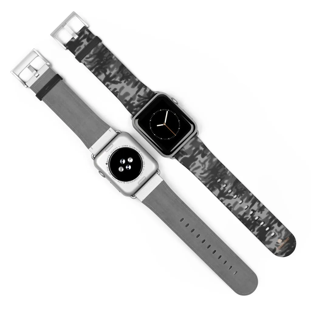 Dark Grey Camo Camouflage Print 38mm/42mm Watch Band For Apple Watch- Made in USA