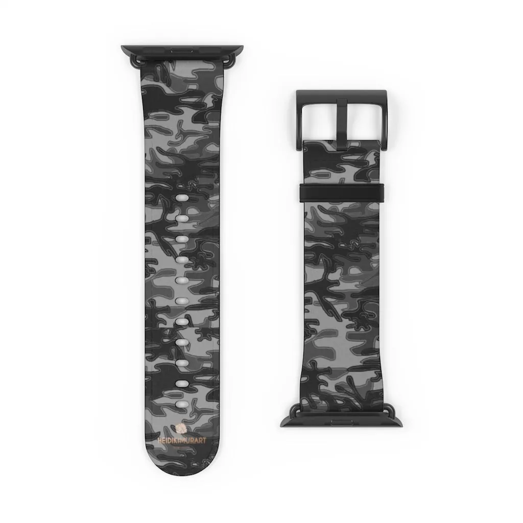 Dark Grey Camo Camouflage Print 38mm/42mm Watch Band For Apple Watch- Made in USA