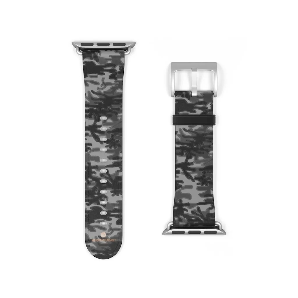 Dark Grey Camo Camouflage Print 38mm/42mm Watch Band For Apple Watch- Made in USA