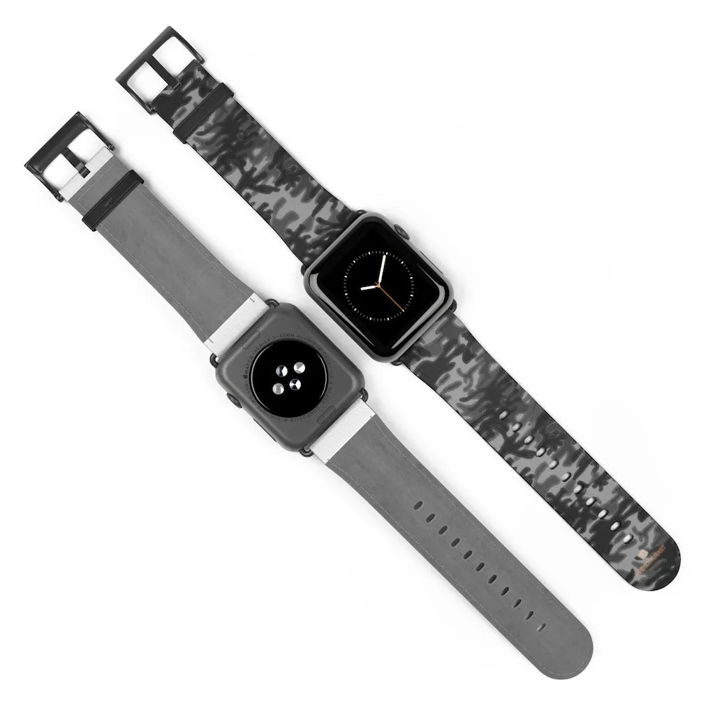 Dark Grey Camo Camouflage Print 38mm/42mm Watch Band For Apple Watch- Made in USA