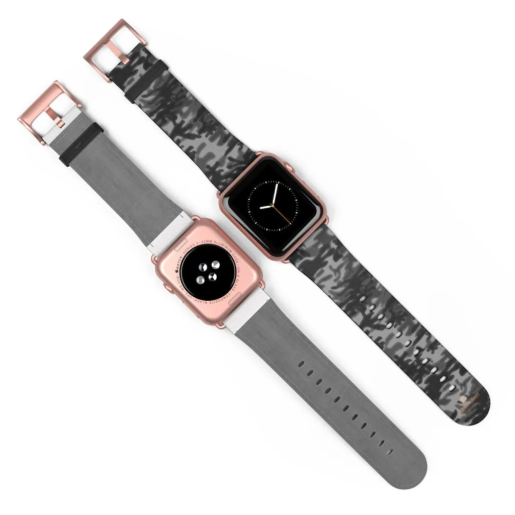 Dark Grey Camo Camouflage Print 38mm/42mm Watch Band For Apple Watch- Made in USA