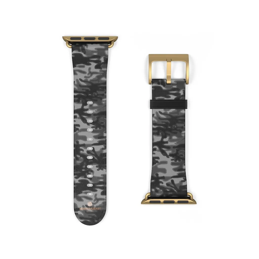 Dark Grey Camo Camouflage Print 38mm/42mm Watch Band For Apple Watch- Made in USA