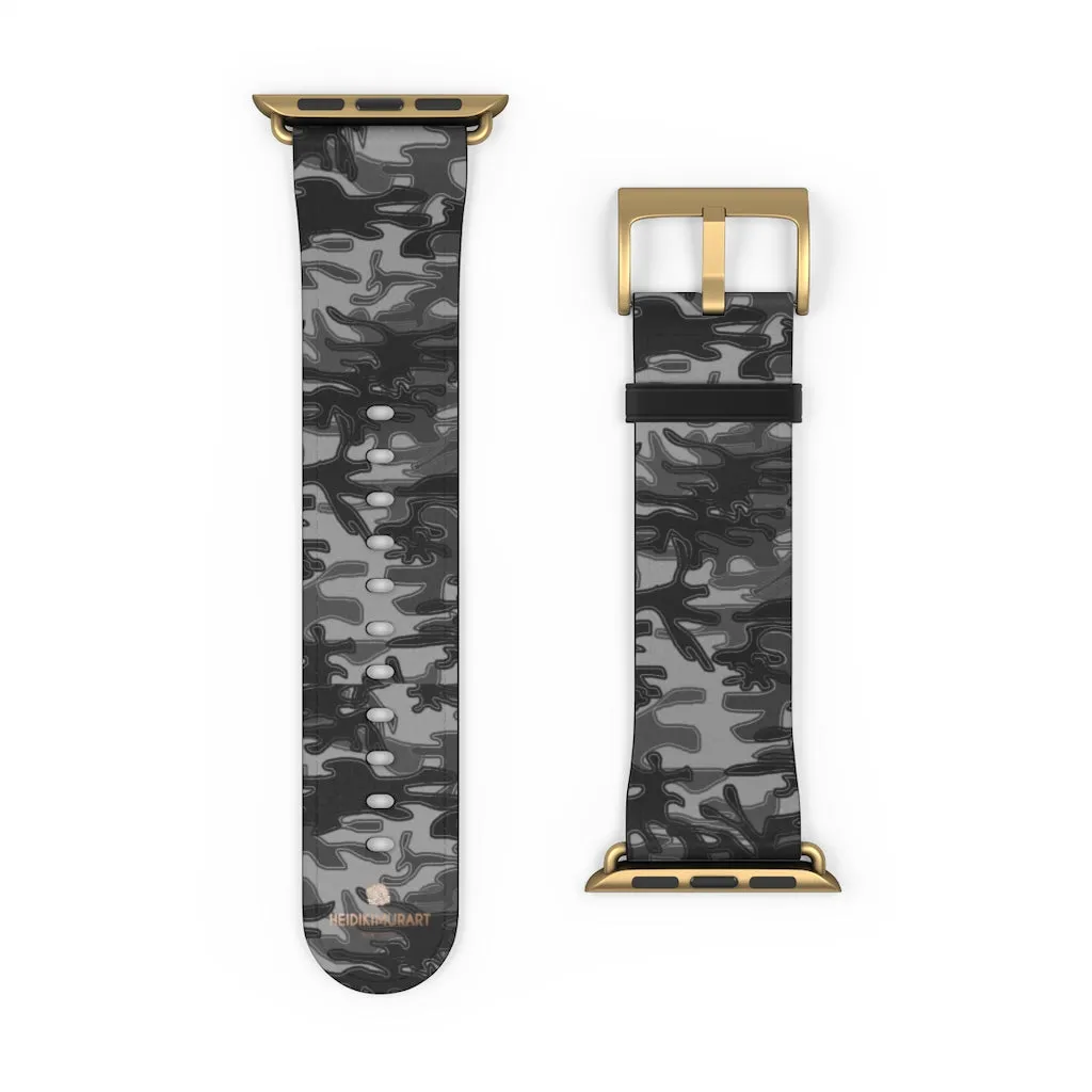 Dark Grey Camo Camouflage Print 38mm/42mm Watch Band For Apple Watch- Made in USA