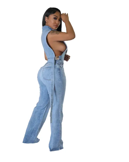 Denim Buckle Sleeveless Turtleneck Top